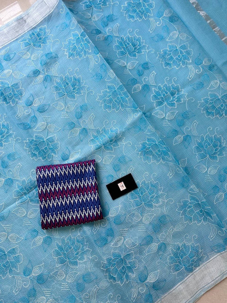 Embroidered Kota Cotton Doria Saree