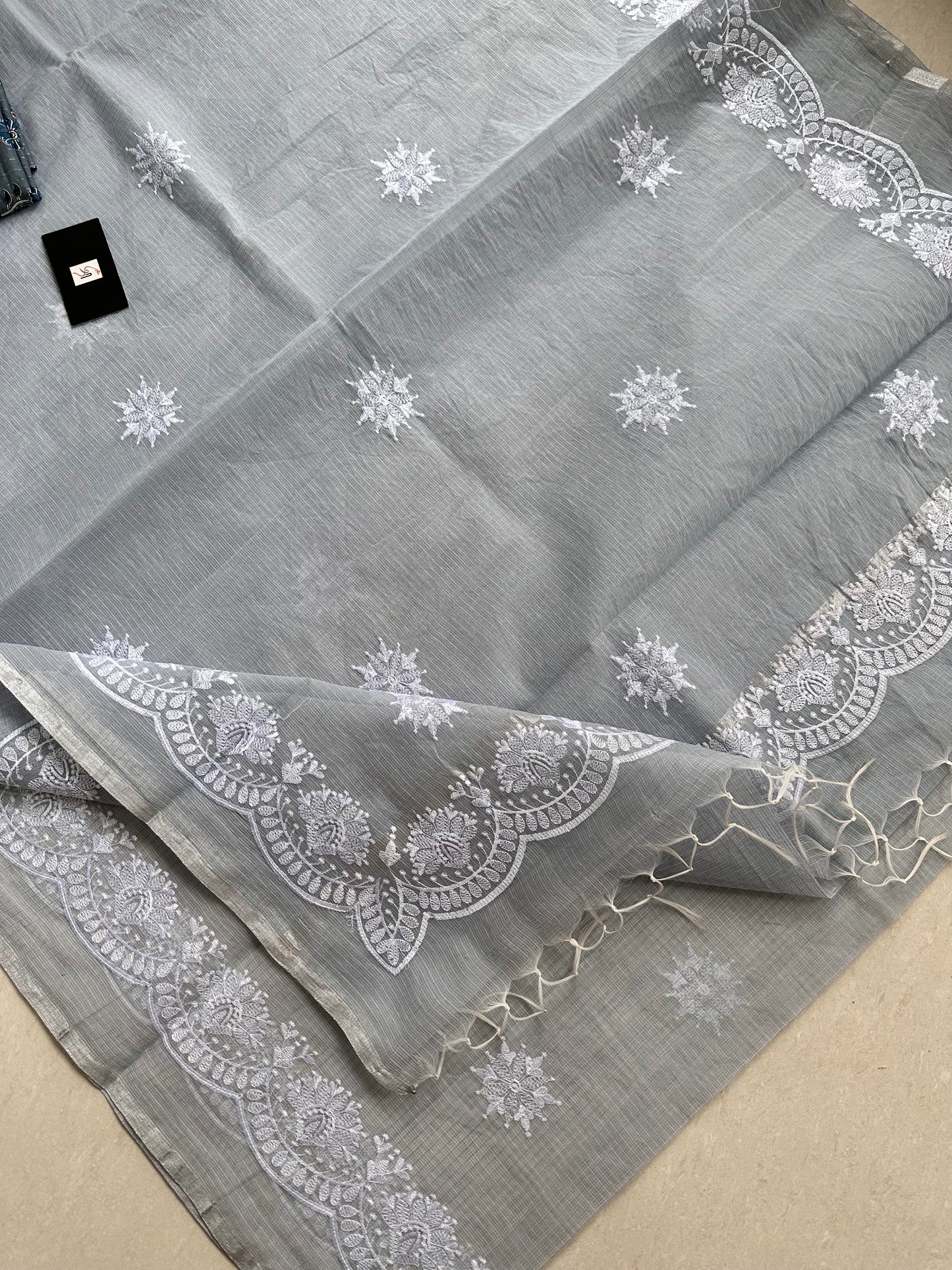 Embroidered Kota Cotton Doria Saree