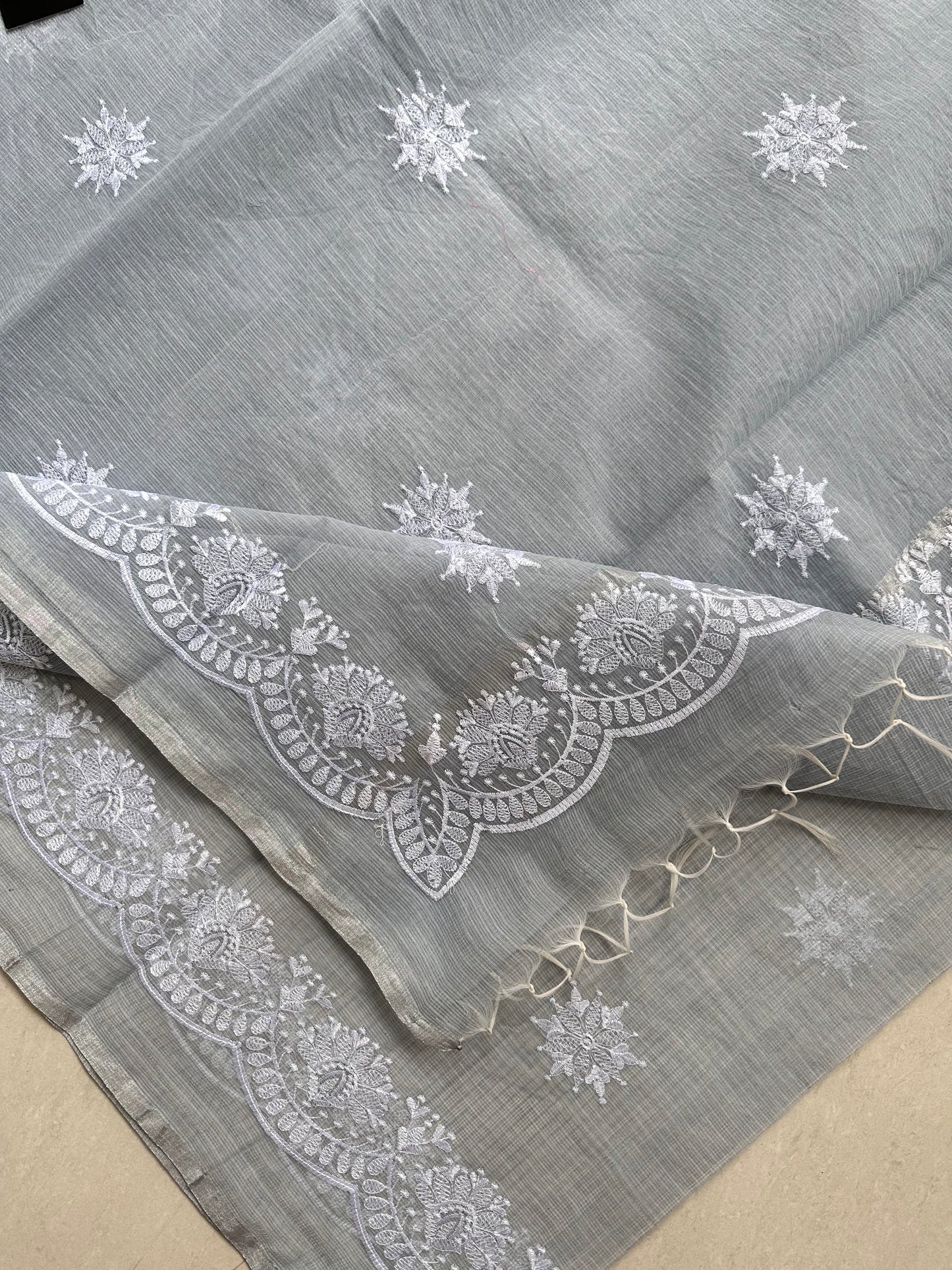 Embroidered Kota Cotton Doria Saree