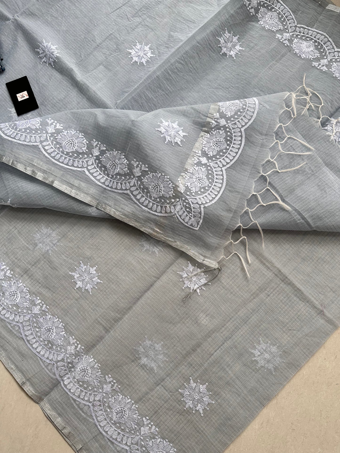 Embroidered Kota Cotton Doria Saree