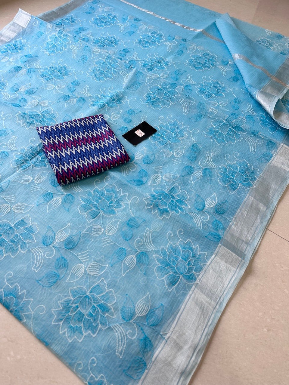 Embroidered Kota Cotton Doria Saree