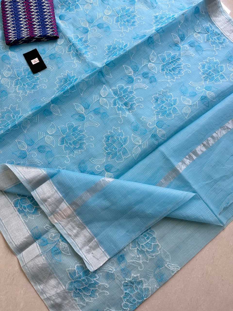 Embroidered Kota Cotton Doria Saree