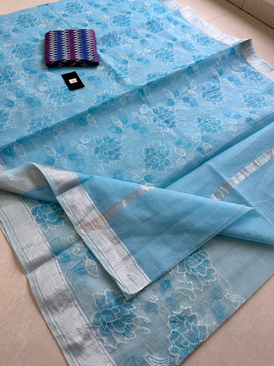 Embroidered Kota Cotton Doria Saree