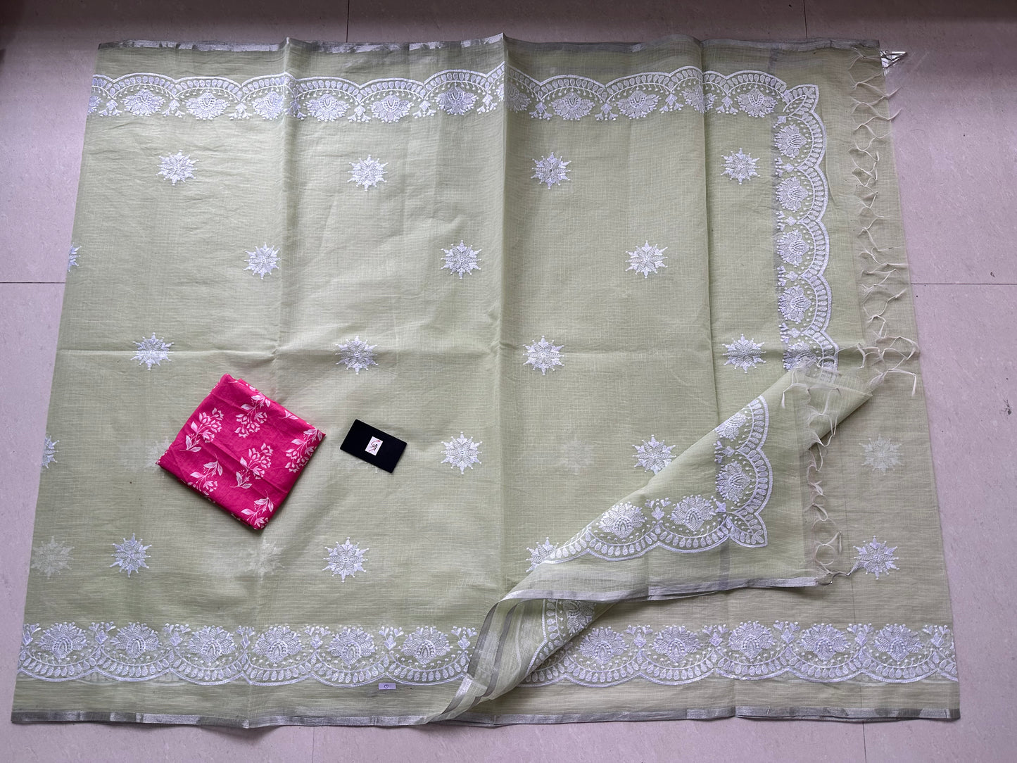 Embroidered Kota Cotton Doria Saree