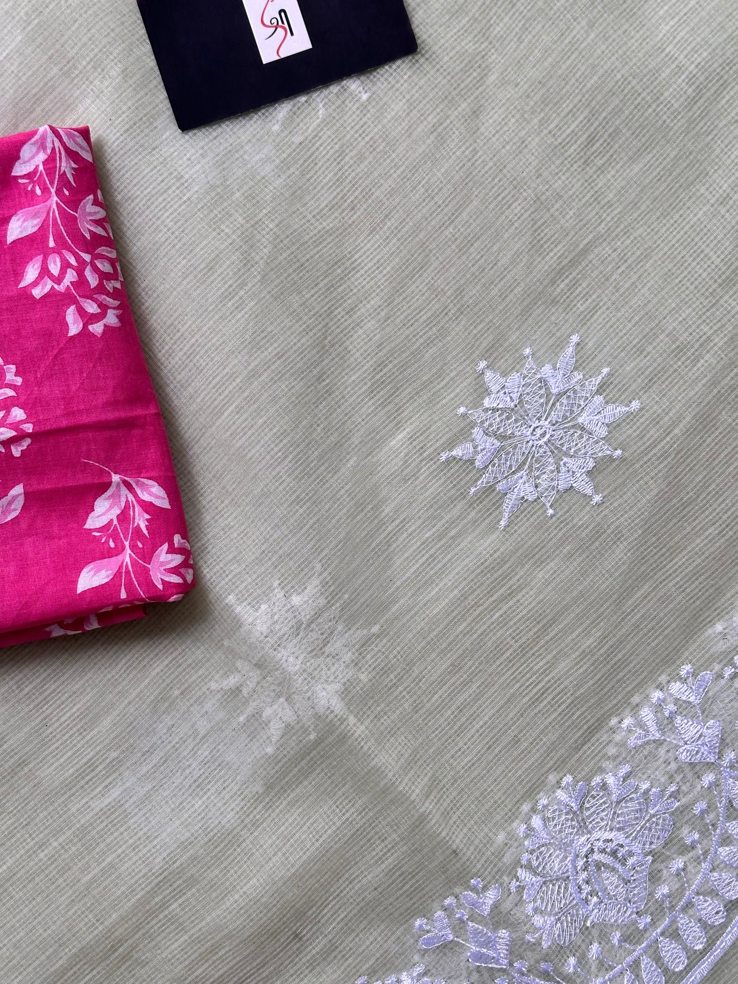 Embroidered Kota Cotton Doria Saree