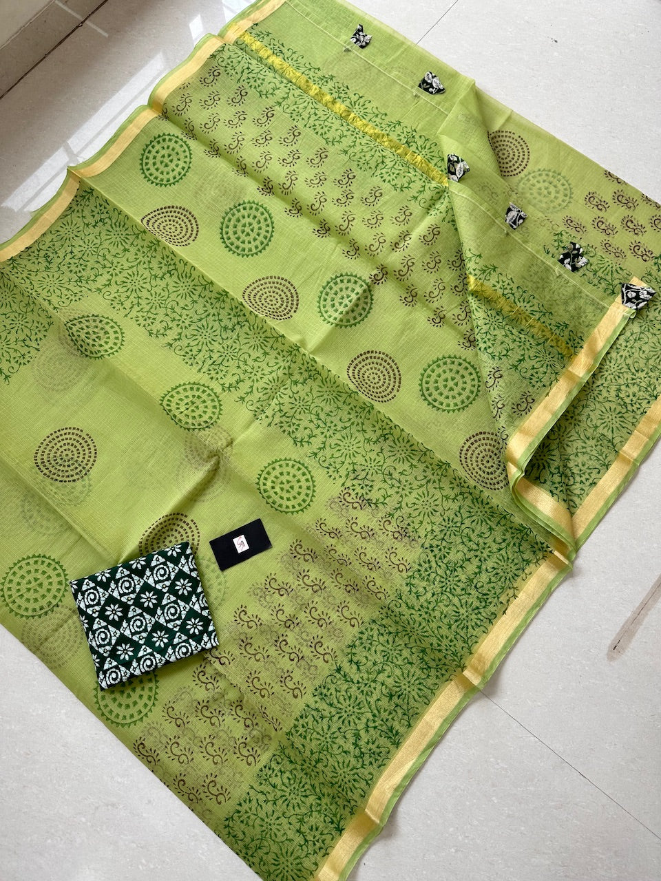 HandBlock Printed Kota Cotton Doria Saree