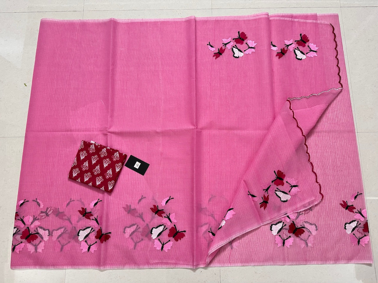 Embroidered Kota Cotton Doria Saree