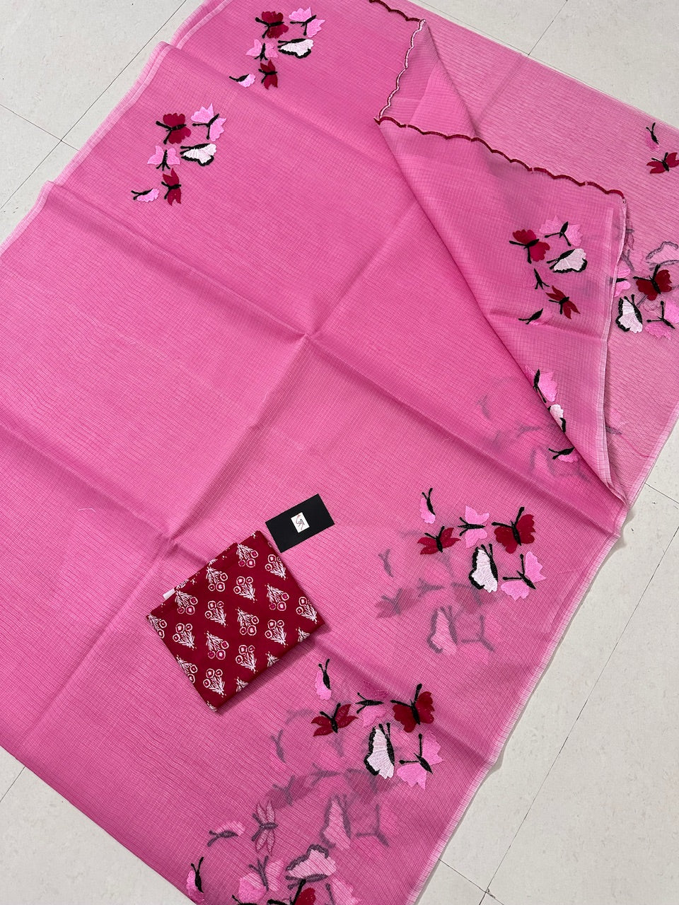 Embroidered Kota Cotton Doria Saree