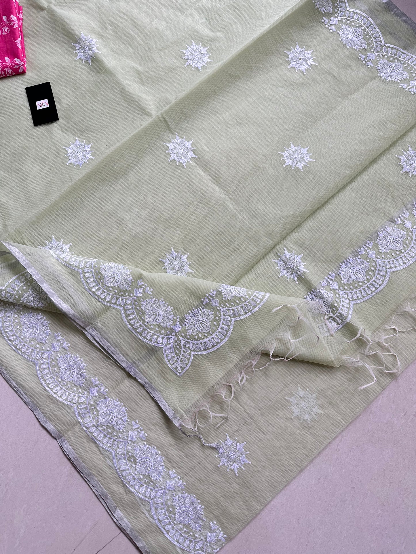 Embroidered Kota Cotton Doria Saree