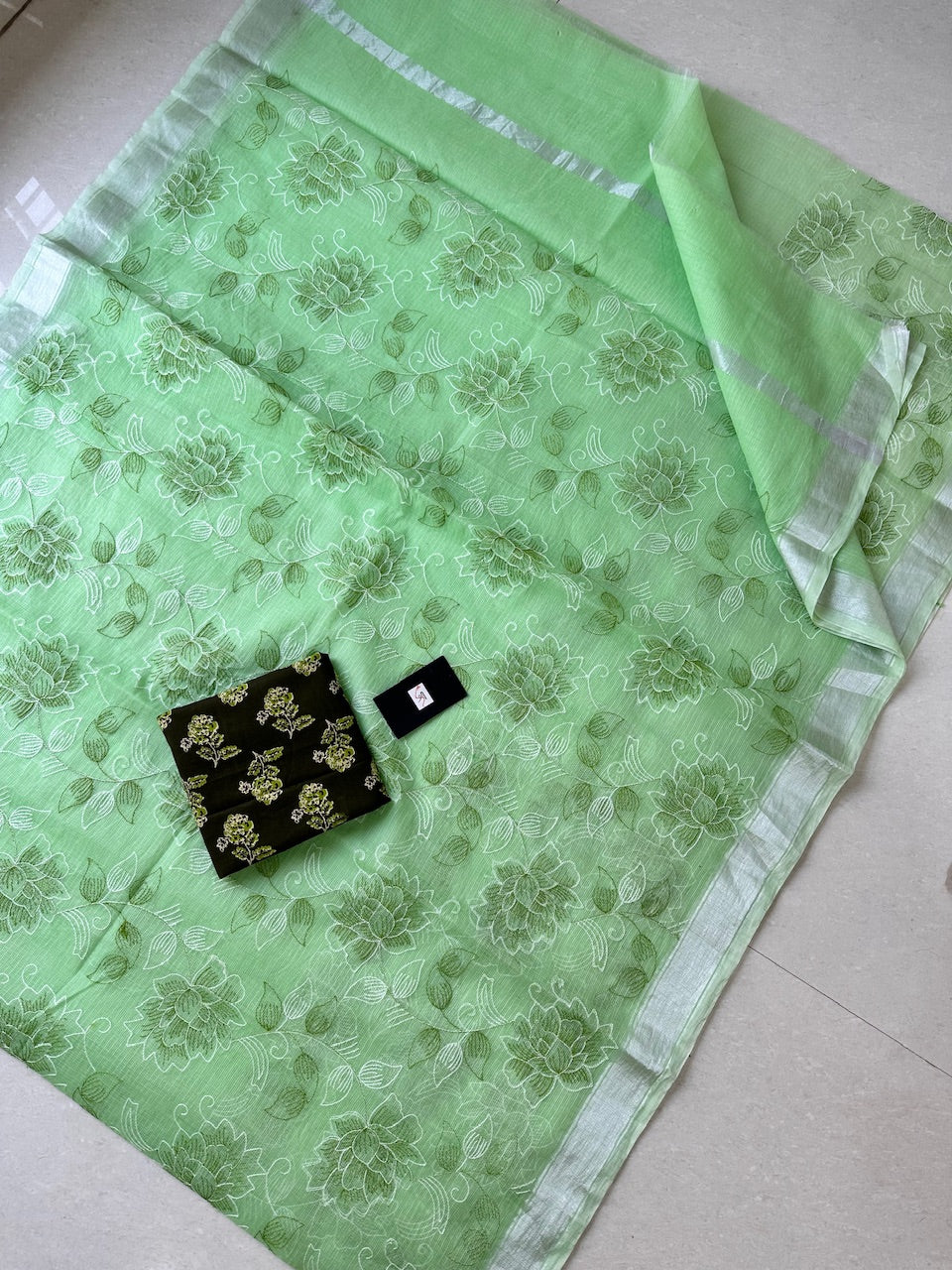 Embroidered Kota Cotton Doria Saree