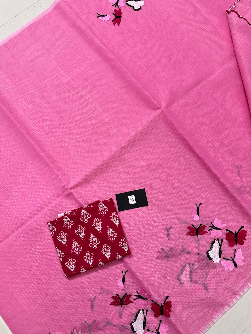 Embroidered Kota Cotton Doria Saree