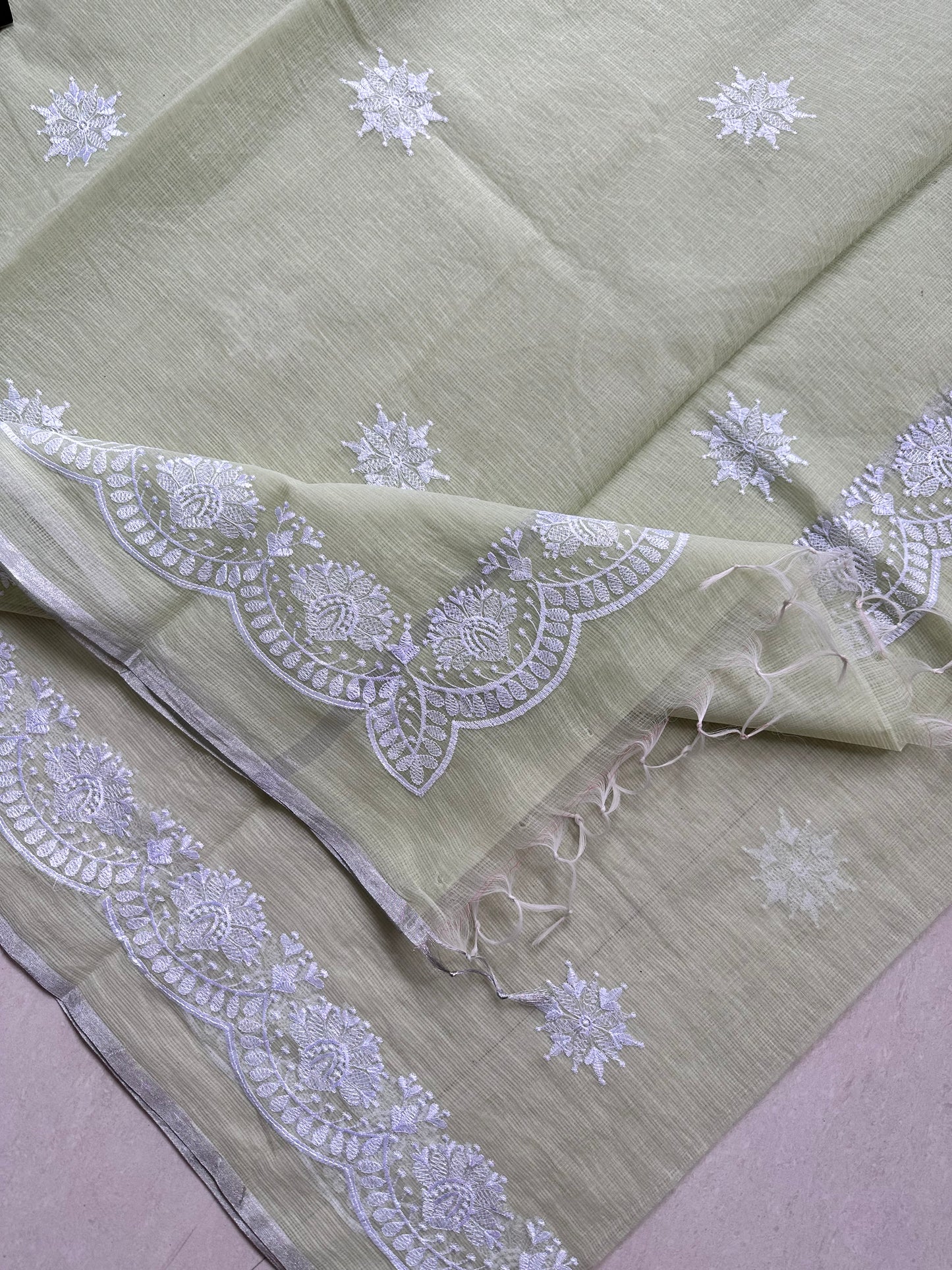 Embroidered Kota Cotton Doria Saree