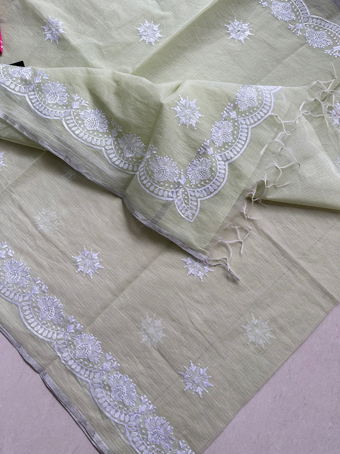 Embroidered Kota Cotton Doria Saree