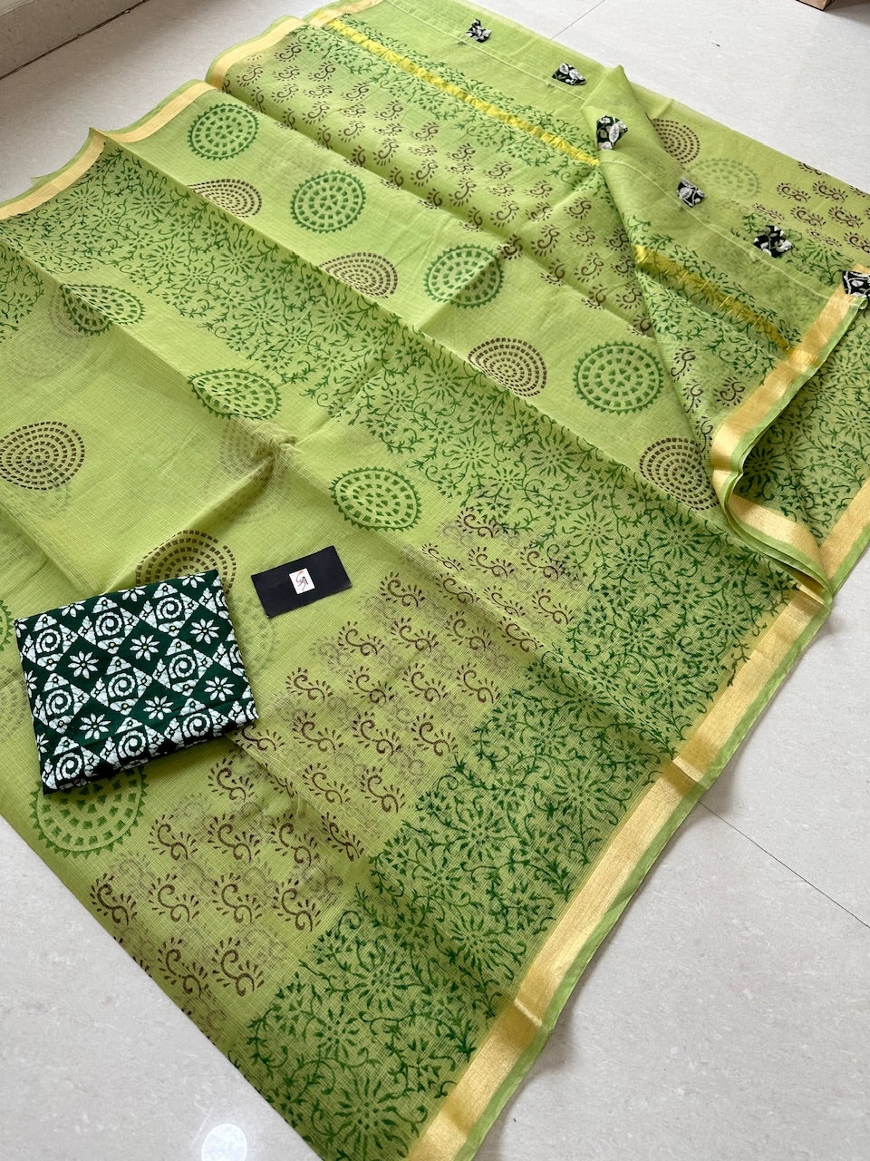 HandBlock Printed Kota Cotton Doria Saree