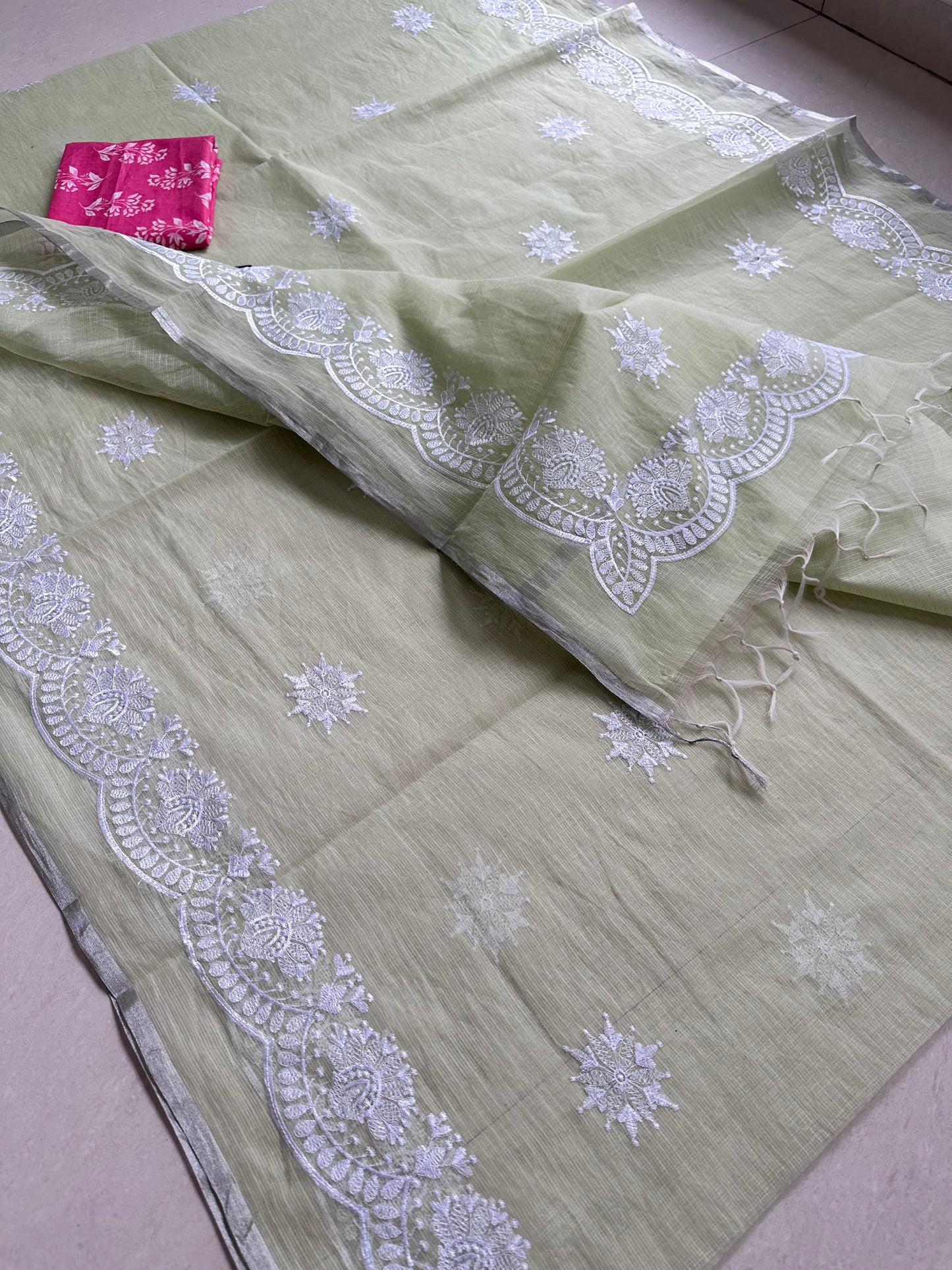 Embroidered Kota Cotton Doria Saree