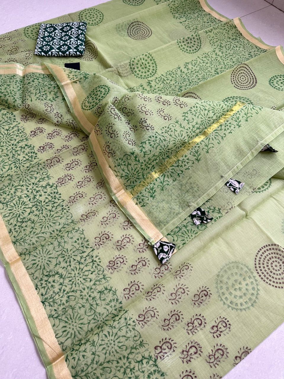 HandBlock Printed Kota Cotton Doria Saree