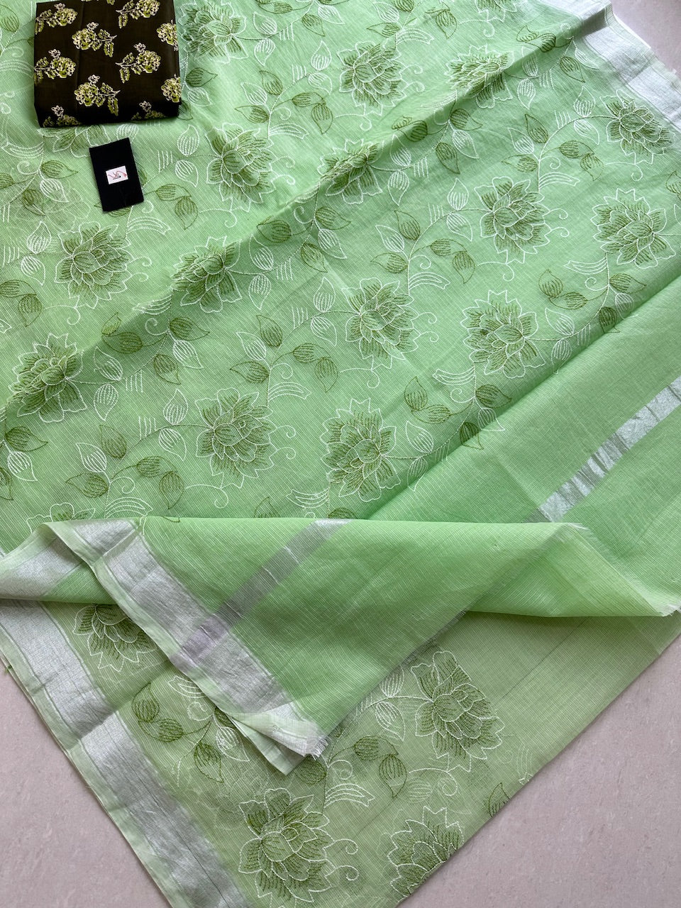 Embroidered Kota Cotton Doria Saree