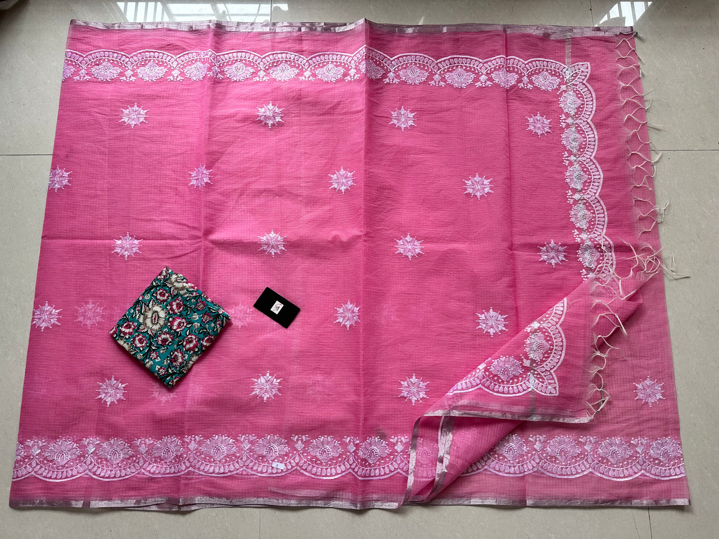 Embroidered Kota Cotton Doria Saree