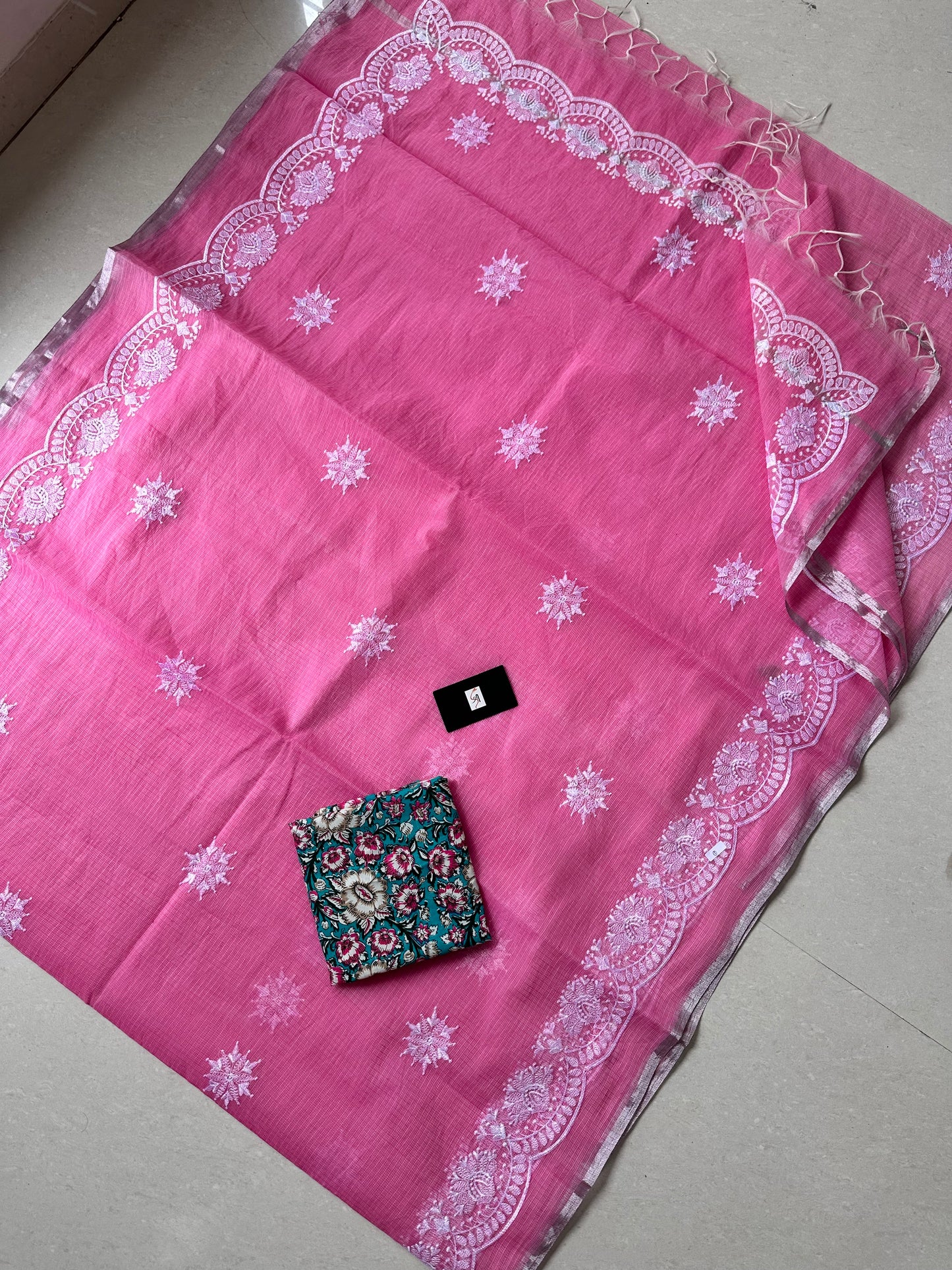 Embroidered Kota Cotton Doria Saree