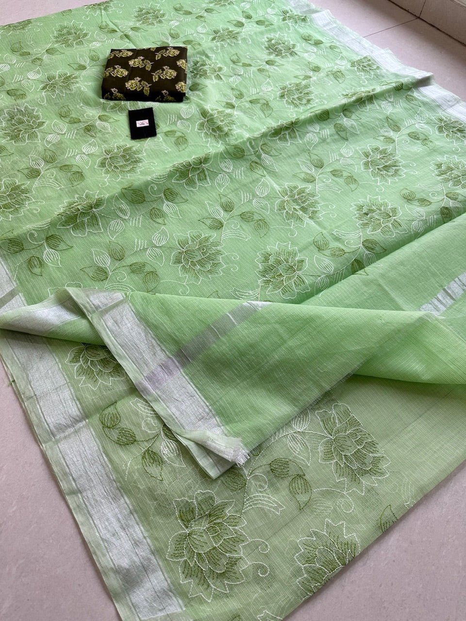 Embroidered Kota Cotton Doria Saree