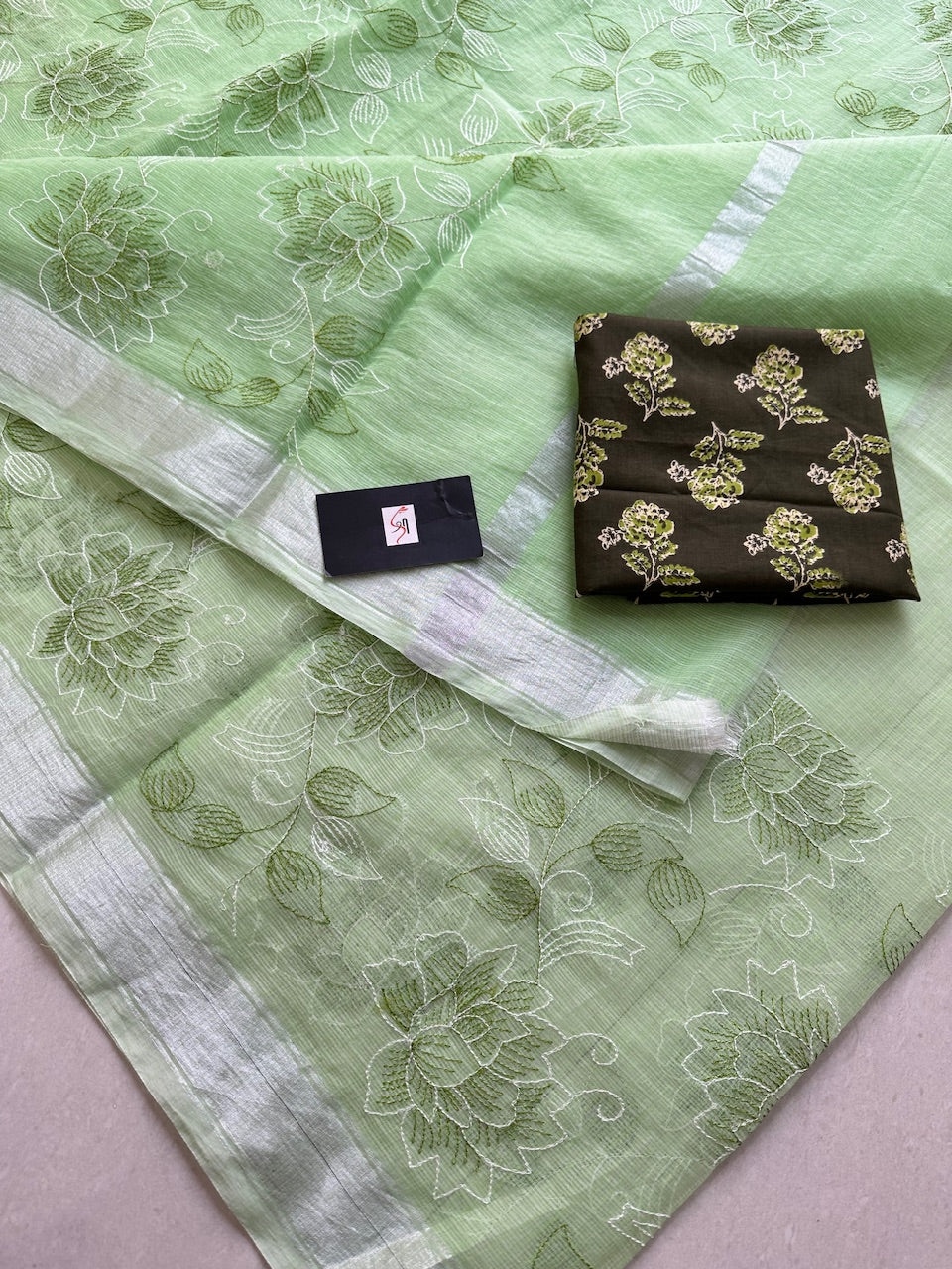 Embroidered Kota Cotton Doria Saree