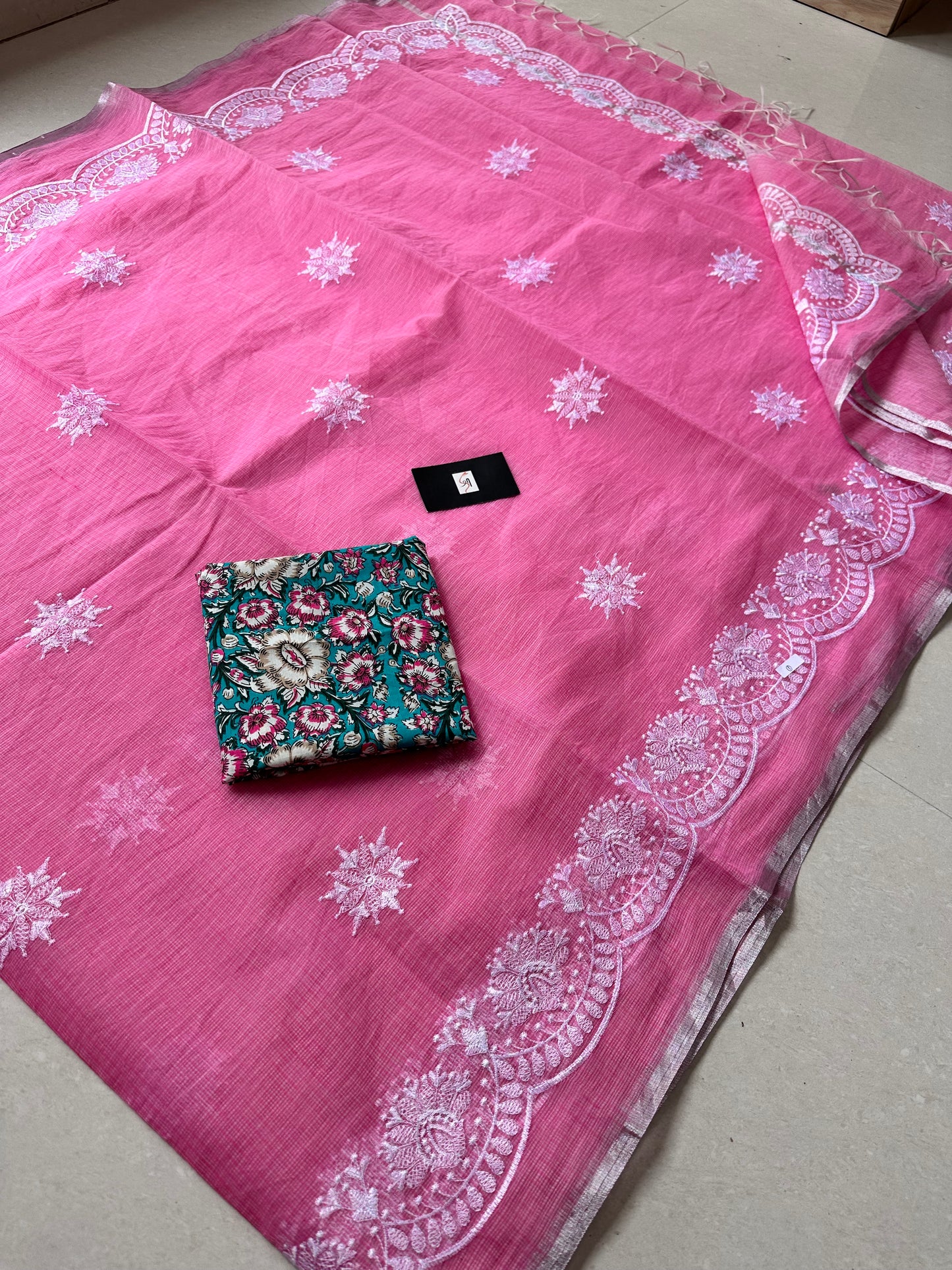 Embroidered Kota Cotton Doria Saree