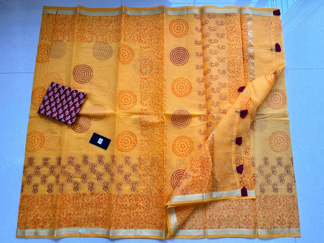 HandBlock Printed Kota Cotton Doria Saree