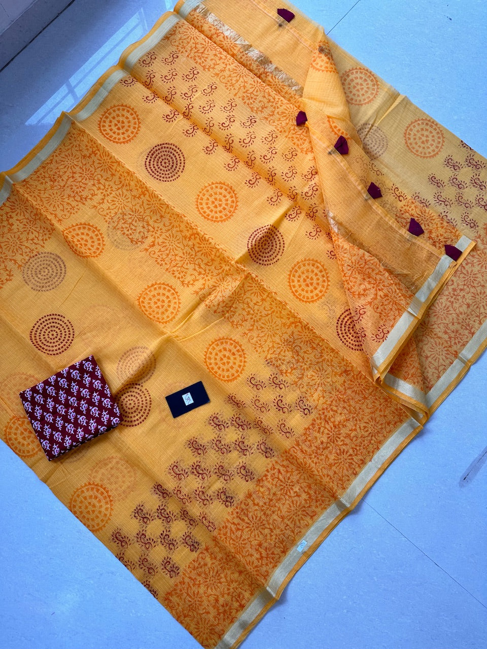 HandBlock Printed Kota Cotton Doria Saree