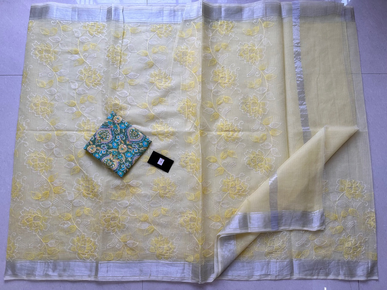 Embroidered Kota Cotton Doria Saree