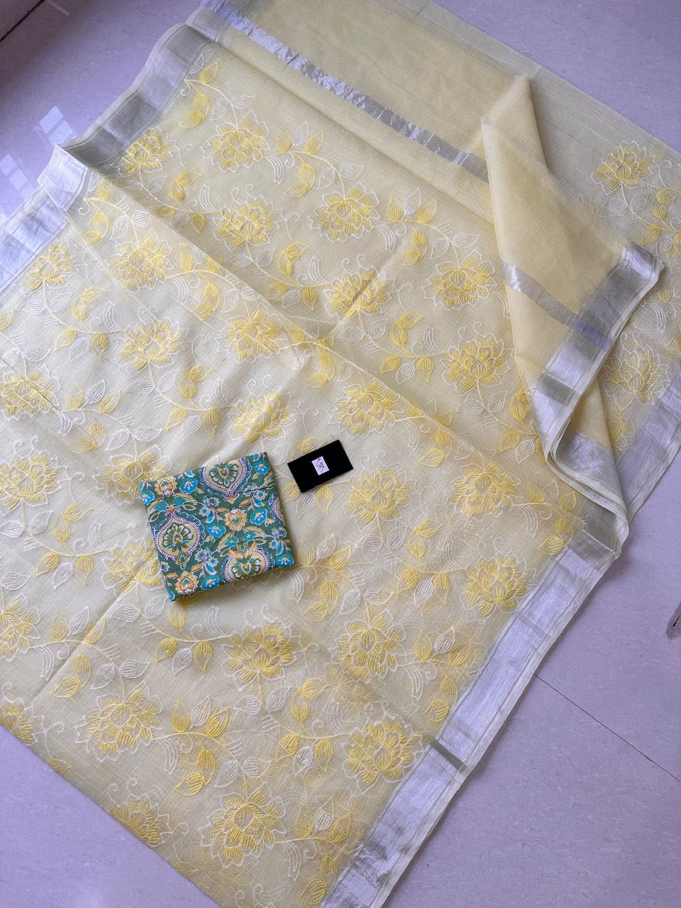 Embroidered Kota Cotton Doria Saree