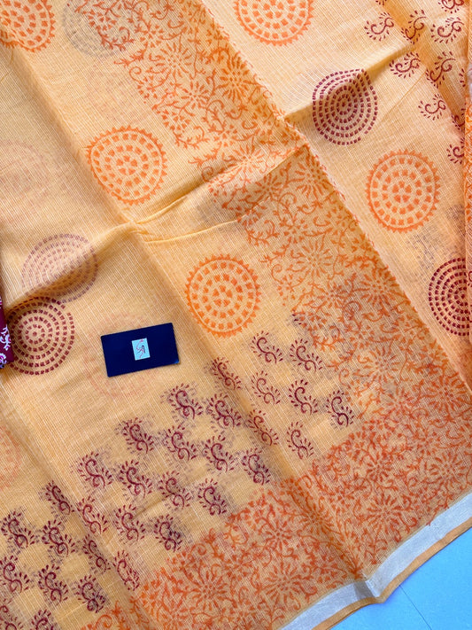 HandBlock Printed Kota Cotton Doria Saree