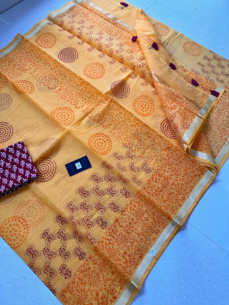 HandBlock Printed Kota Cotton Doria Saree