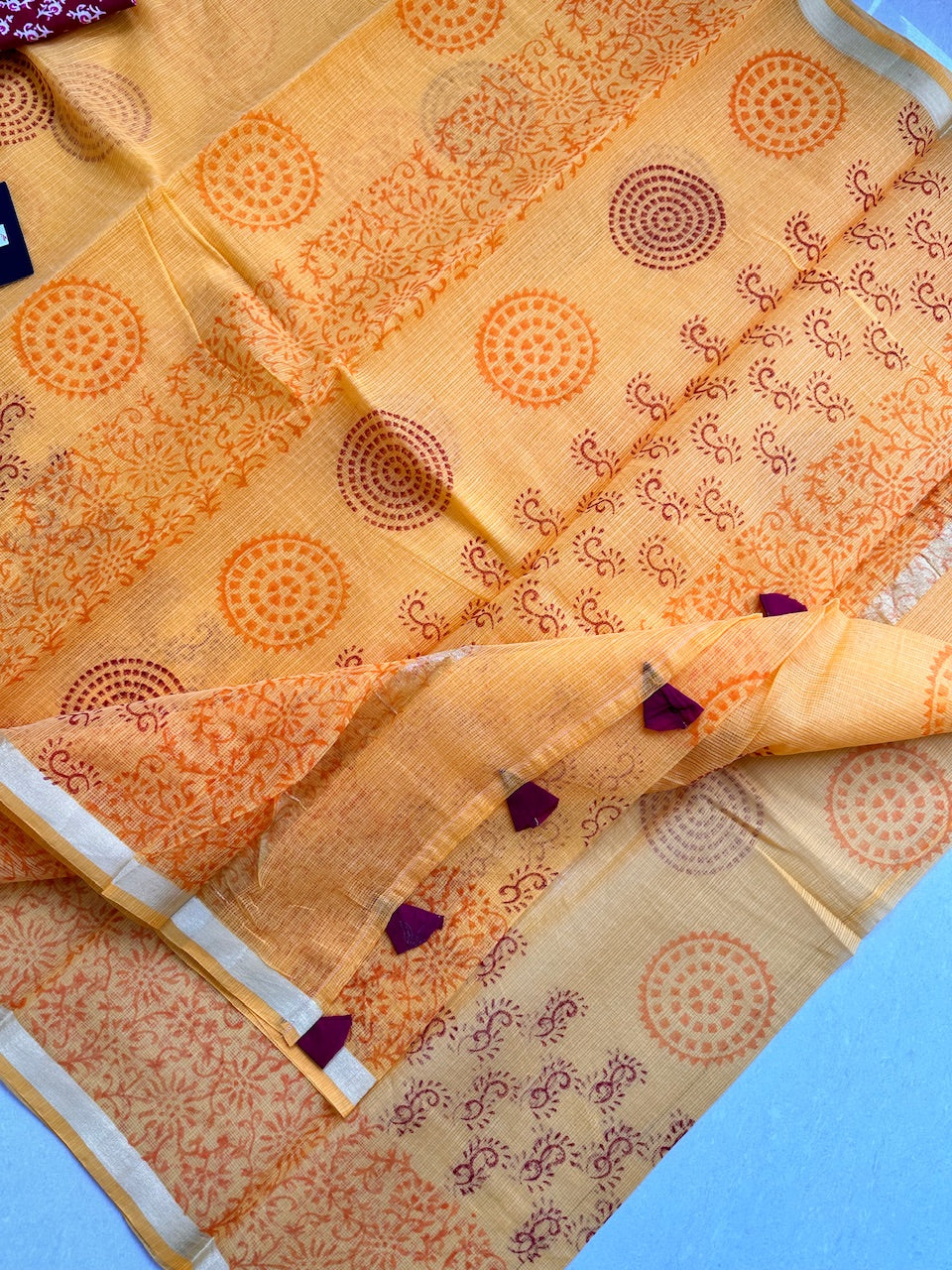 HandBlock Printed Kota Cotton Doria Saree