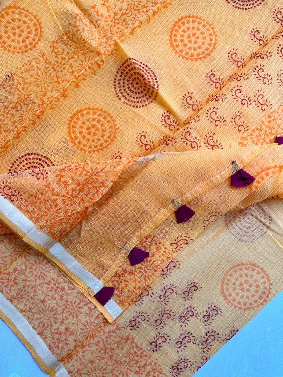 HandBlock Printed Kota Cotton Doria Saree