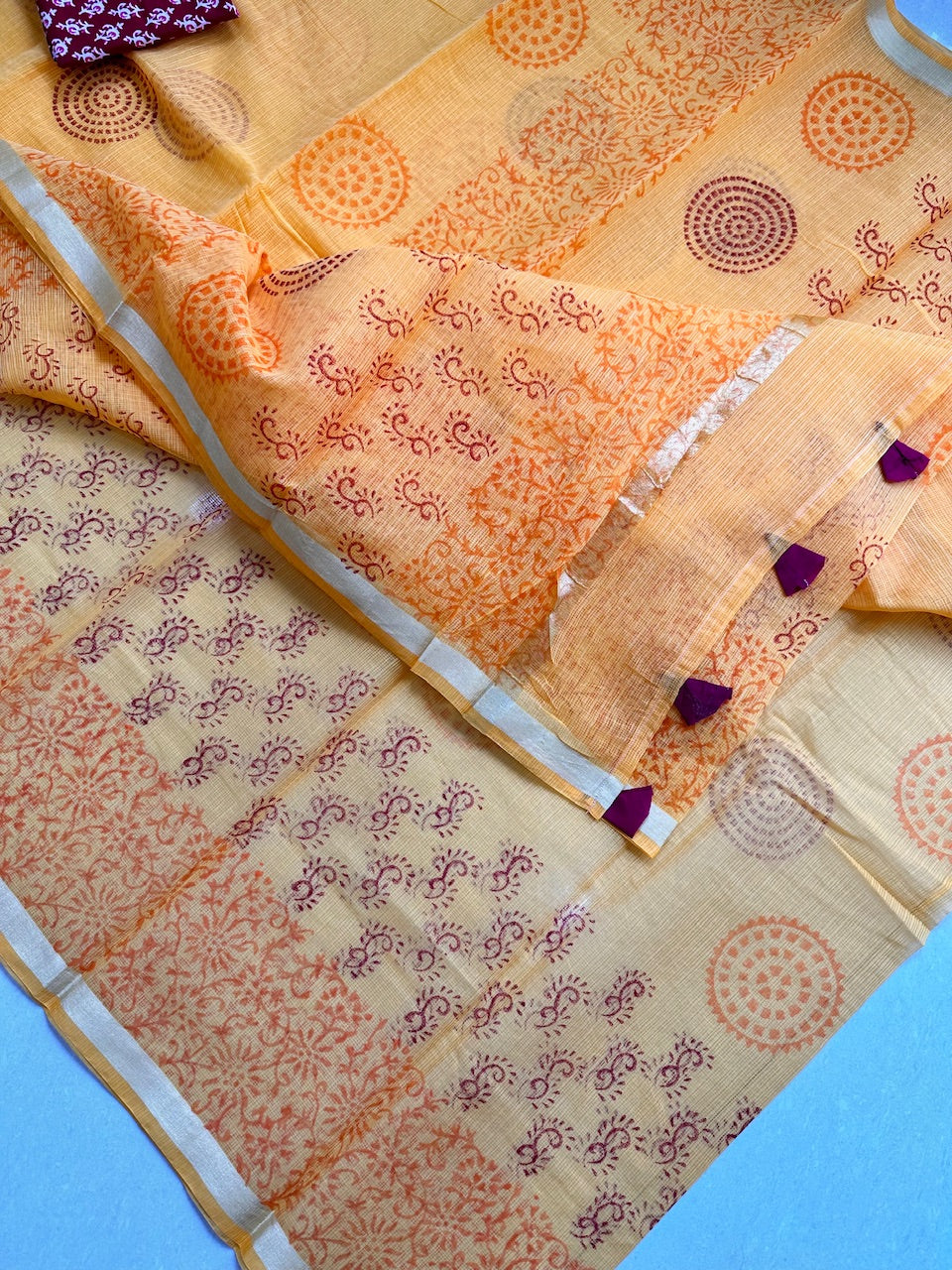 HandBlock Printed Kota Cotton Doria Saree