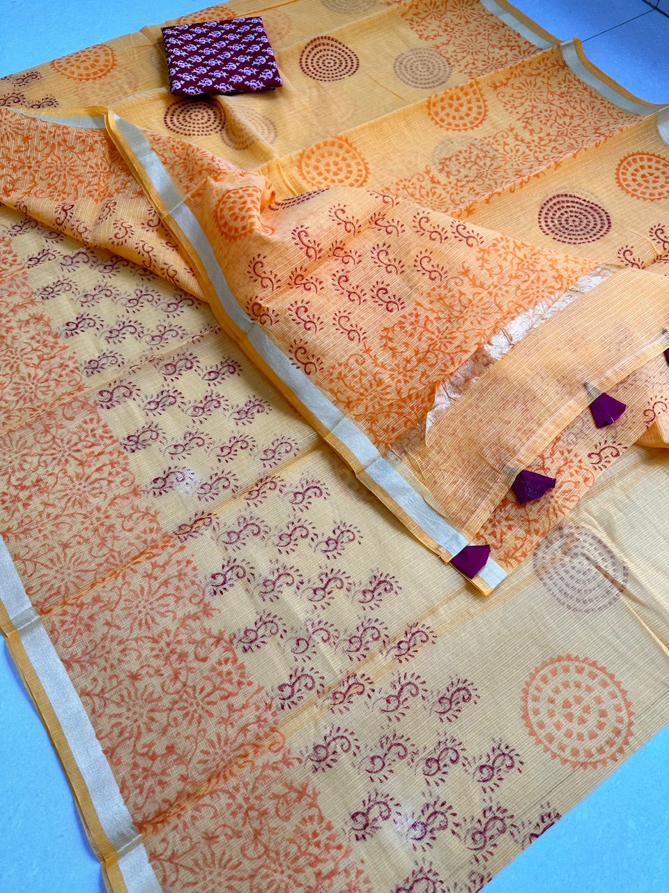 HandBlock Printed Kota Cotton Doria Saree