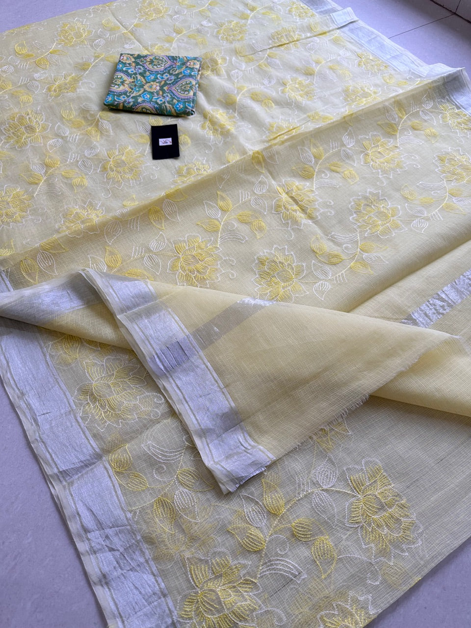 Embroidered Kota Cotton Doria Saree