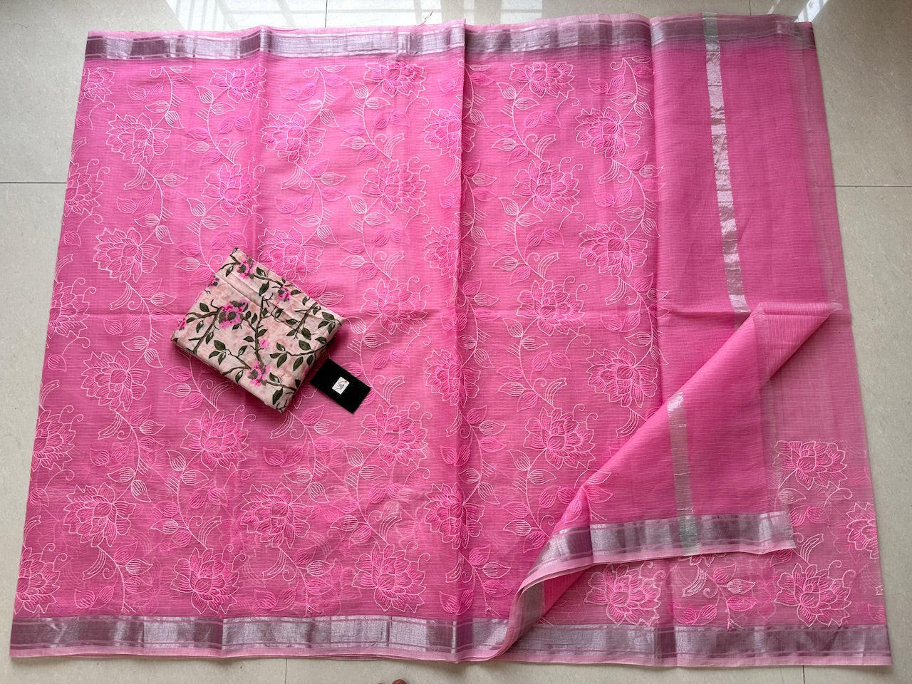 Embroidered Kota Cotton Doria Saree