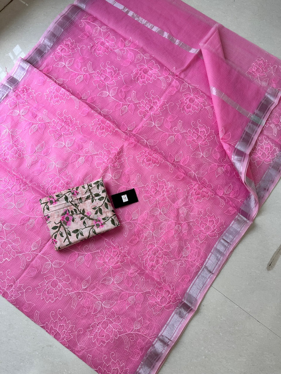 Embroidered Kota Cotton Doria Saree