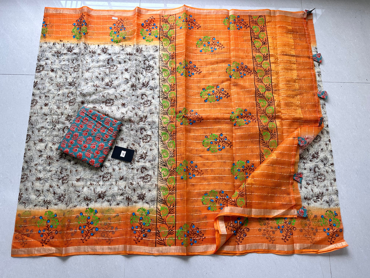 HandBlock Printed Pure Kota Cotton Doria Saree