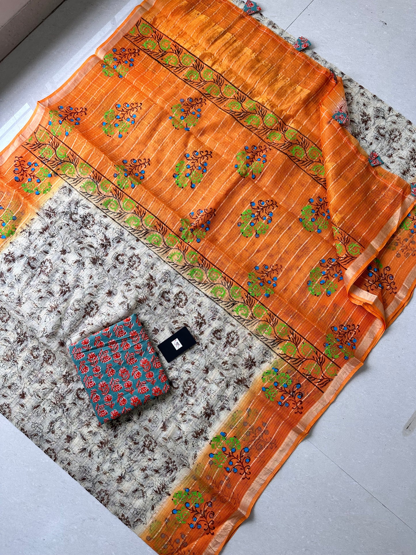 HandBlock Printed Pure Kota Cotton Doria Saree