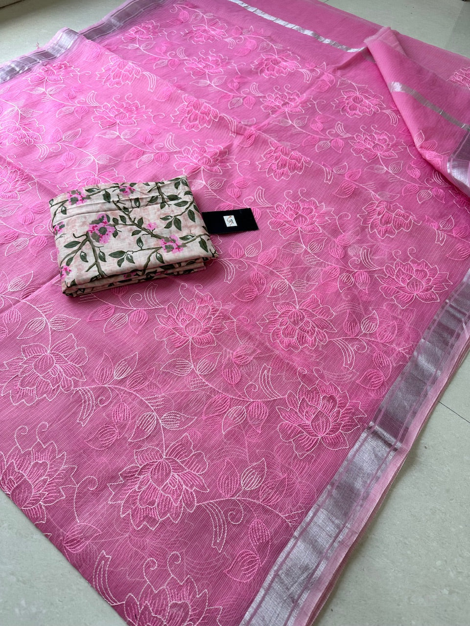 Embroidered Kota Cotton Doria Saree