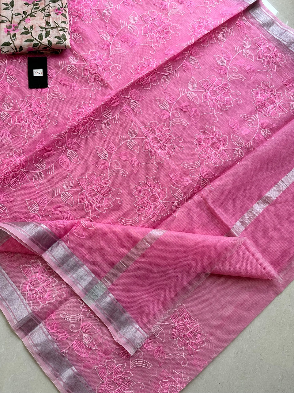 Embroidered Kota Cotton Doria Saree