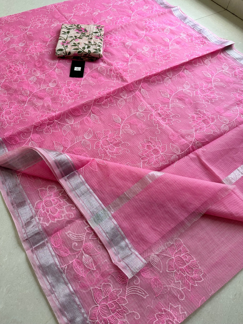 Embroidered Kota Cotton Doria Saree