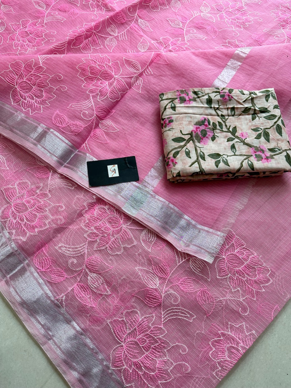 Embroidered Kota Cotton Doria Saree