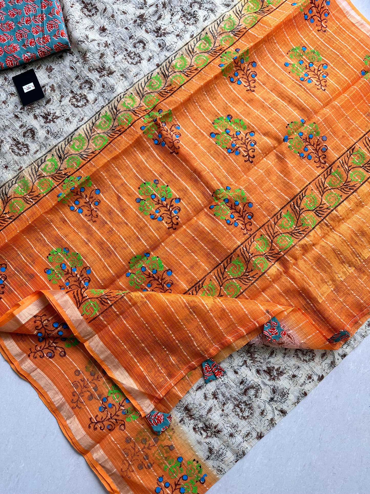 HandBlock Printed Pure Kota Cotton Doria Saree