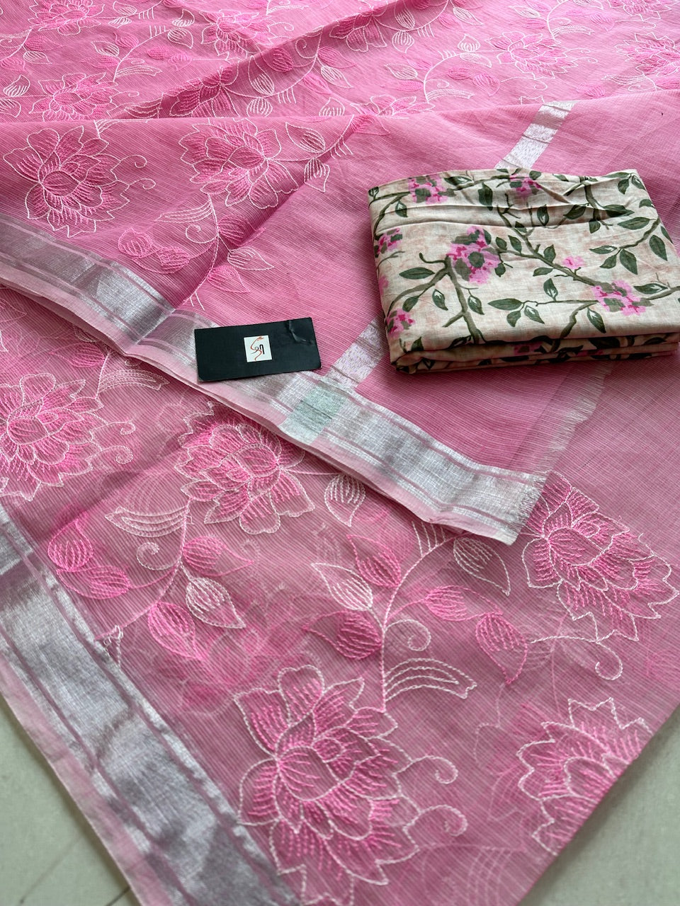 Embroidered Kota Cotton Doria Saree