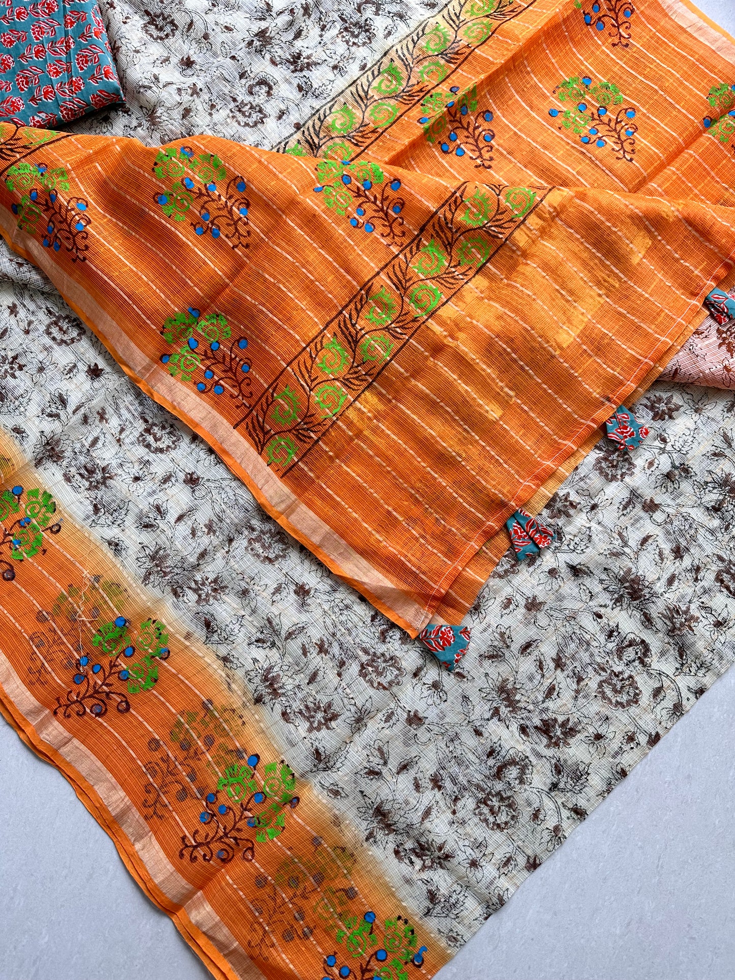 HandBlock Printed Pure Kota Cotton Doria Saree