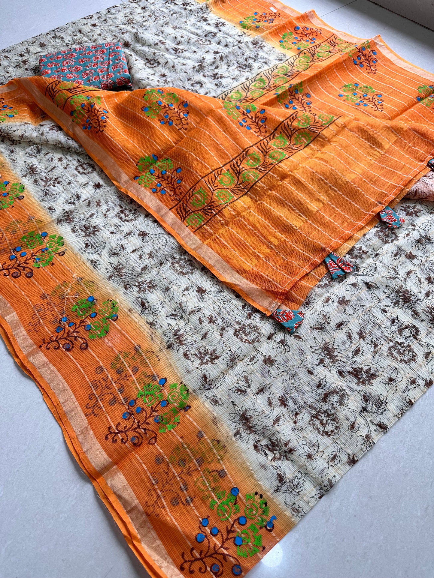 HandBlock Printed Pure Kota Cotton Doria Saree