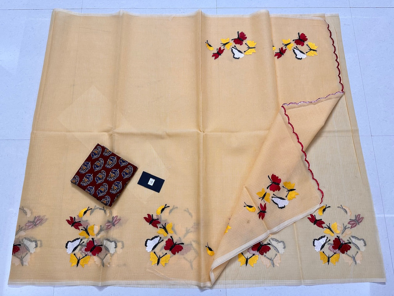 Embroidered Kota Cotton Doria Saree